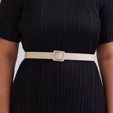 Beige leather women's classic-belt-nude with distinctive self-link metal buckle